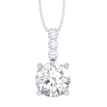 Silver Round Brilliant Solitaire Pendant Chain Necklace
