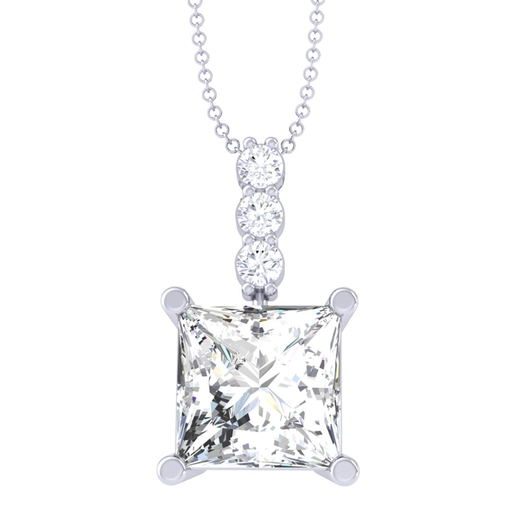 Clara 92.5 Sterling silver White Gold Plated Square Princess Solitaire Pendant Chain Necklace For Women & Girls
