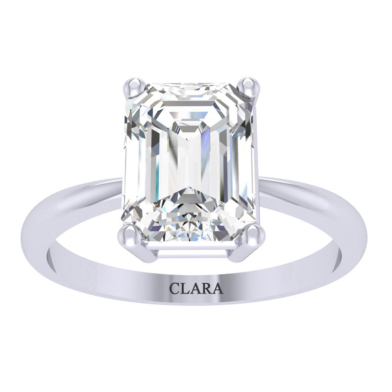 Clara 92.5 Sterling silver White Gold Plated Emerald Cut Diamond Cut Zirconia Solitaire Ring For Women & Girls