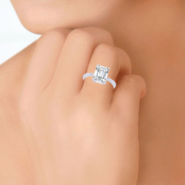 Silver Emerald Cut Diamond Cut Zirconia Solitaire Ring
