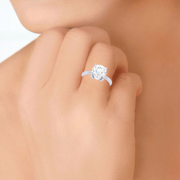 Silver Round Brilliant Diamond Cut Zirconia Solitaire Ring