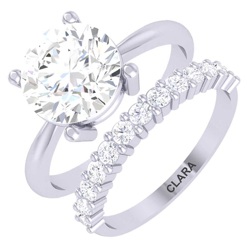 Clara 92.5 Sterling Silver Round Brilliant Solitaire Ring with Band Gift for Women & Girls