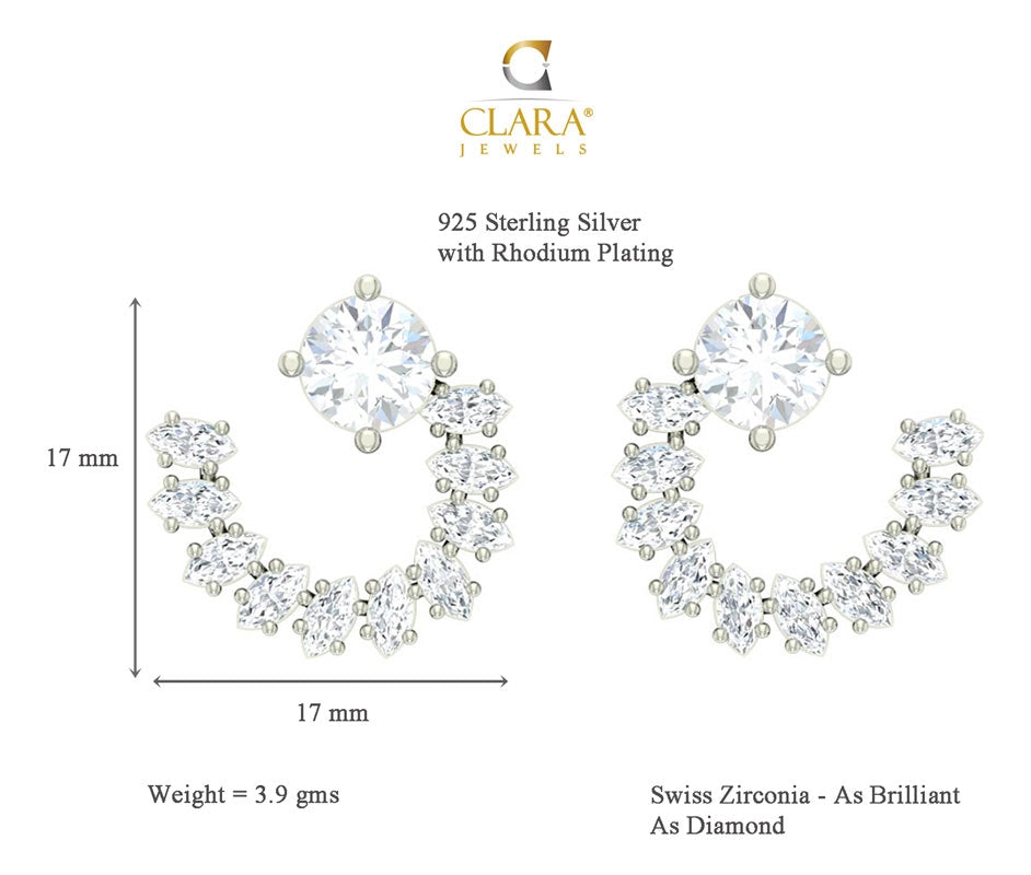 Clara 925 Sterling-silver No Metal and Cubic Zirconia Stud Earrings for Women & Girls