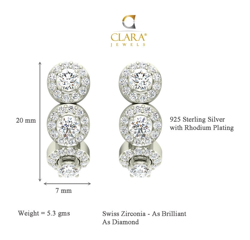 Clara 925 Sterling Silver and Cubic Zirconia Hoop Noelle Earring With Screw Back for Women & Girls