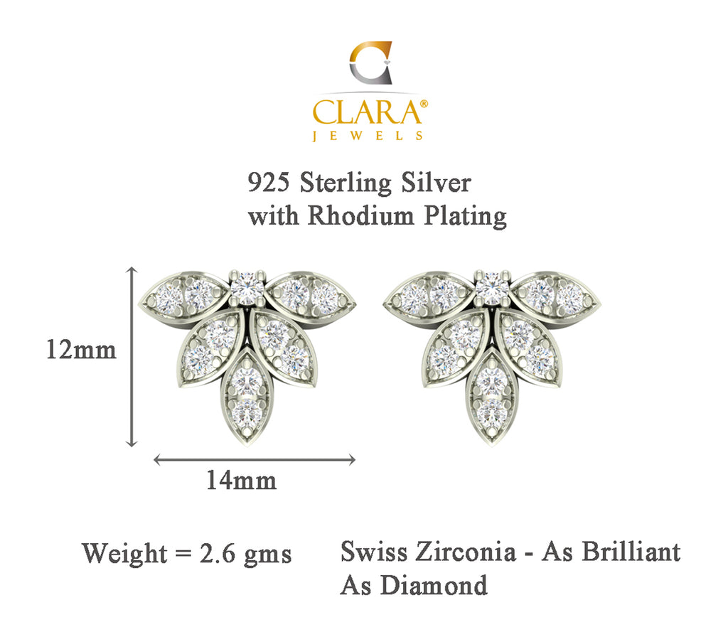 CLARA 925 Sterling Silver Swiss Zirconia Elsie Earring With Screw Back Gift for Women and Girls