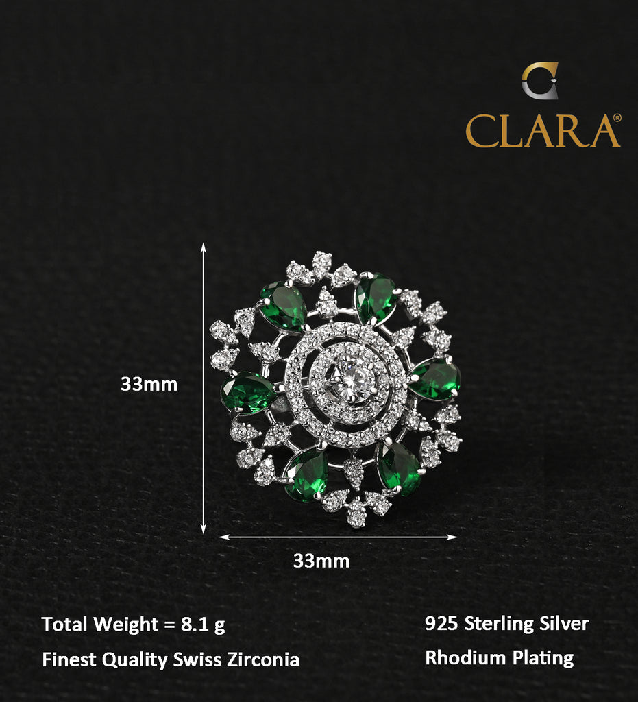 Clara 925 Sterling Silver Green Adjustable Cocktail Ring 