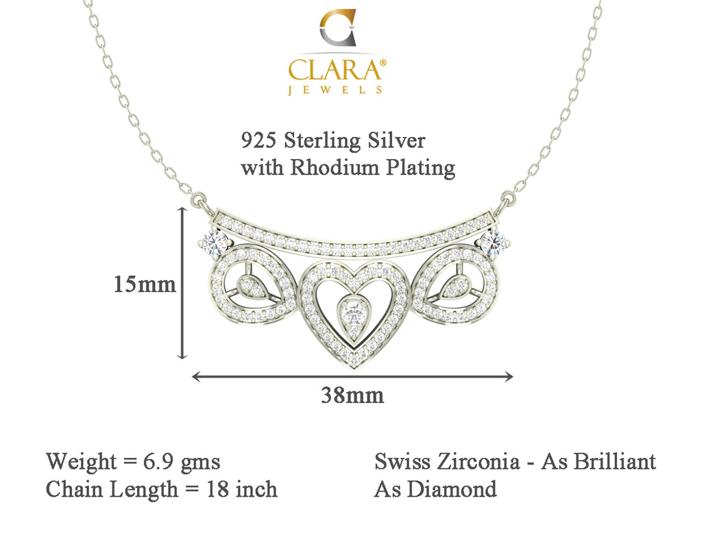 CLARA 925 Sterling Silver Rhodium Plated Eden Pendant Earring Necklace Set with Chain Gift for Women and Girls