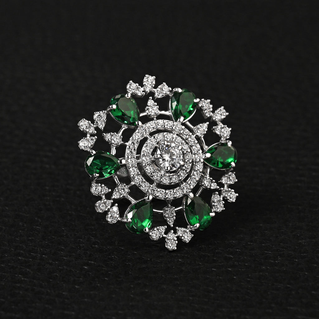Antique Cluster Emerald & Old Cut Diamond Cocktail Ring, 18ct & Platinum. -  Addy's Vintage