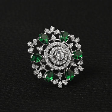 Silver Green Cocktail Ring