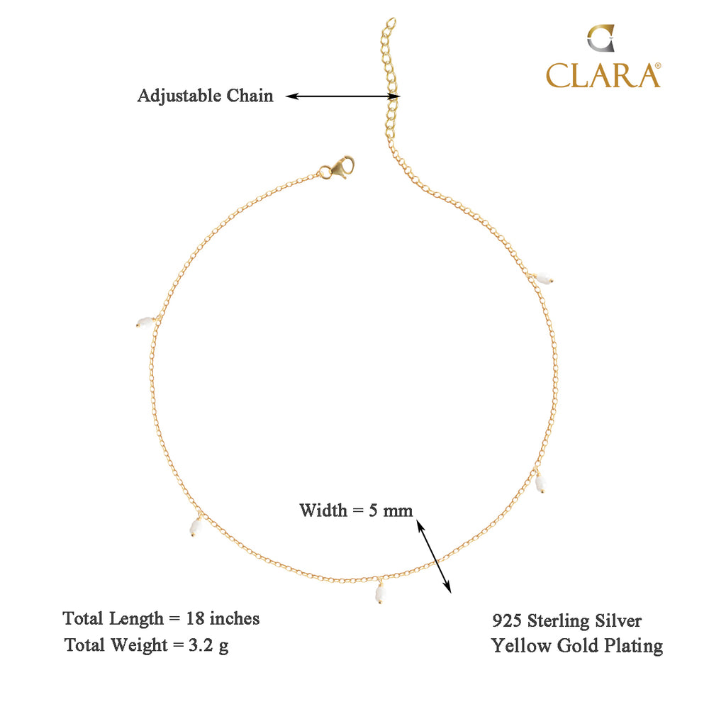 CLARA 925 Sterling Silver Dainty Pearl Charm Necklace Chain 