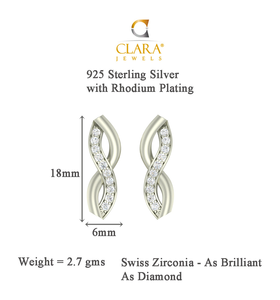 CLARA 925 Sterling Silver Swiss Zirconia Twist Earring With Screw Back Gift for Women and Girls