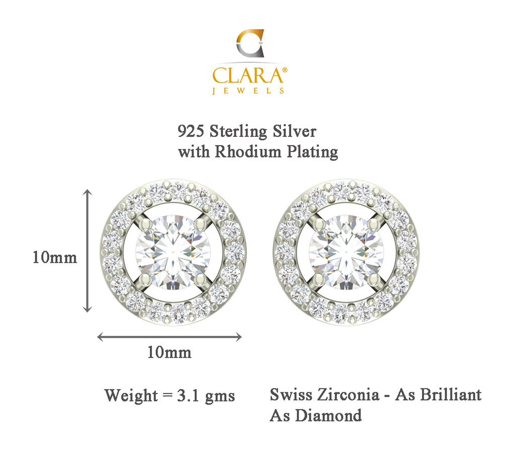 CLARA 925 Sterling Silver Swiss Zirconia Halo Earring With Screw Back Gift for Women and Girls