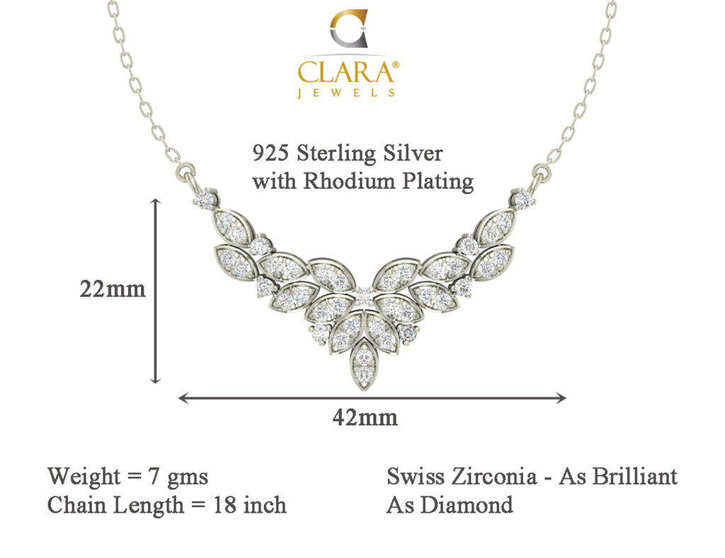 CLARA 925 Sterling Silver Rhodium Plated Elsie Pendant Earring Necklace Set with Chain Gift