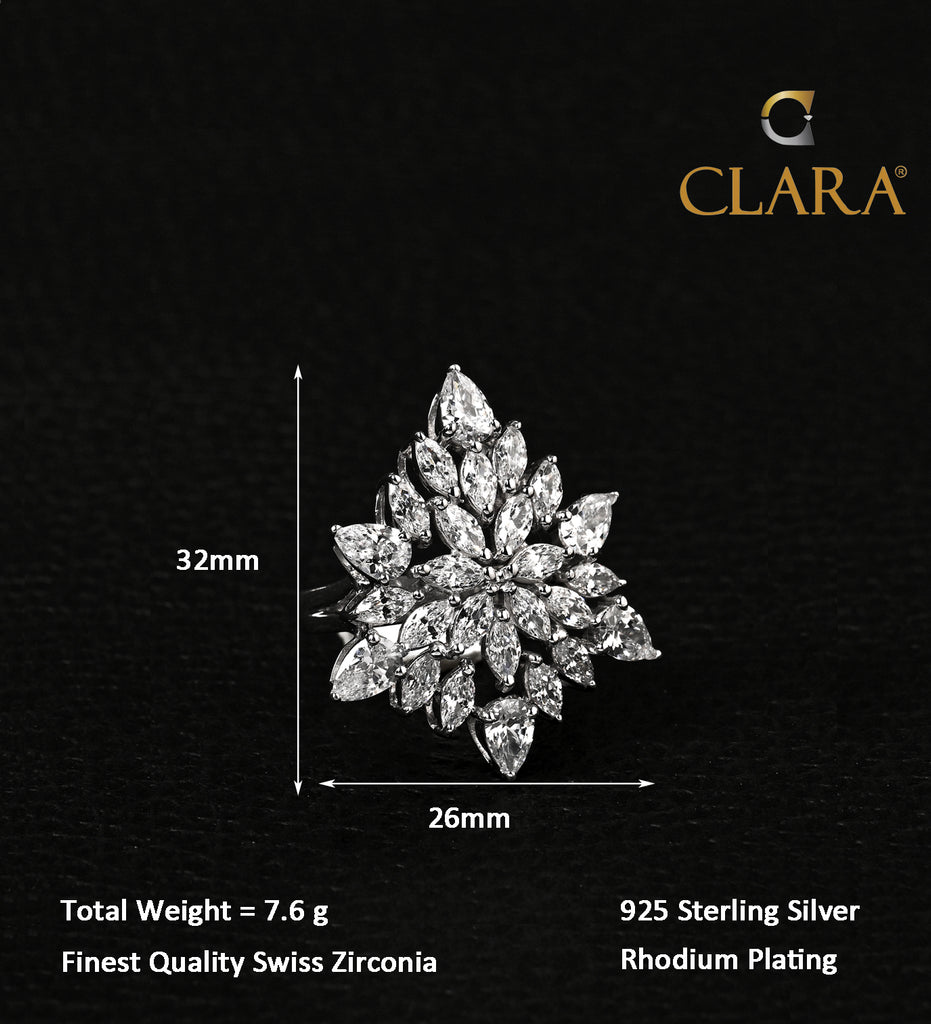 Clara 925 Sterling Silver Kayra Adjustable Cocktail Ring 