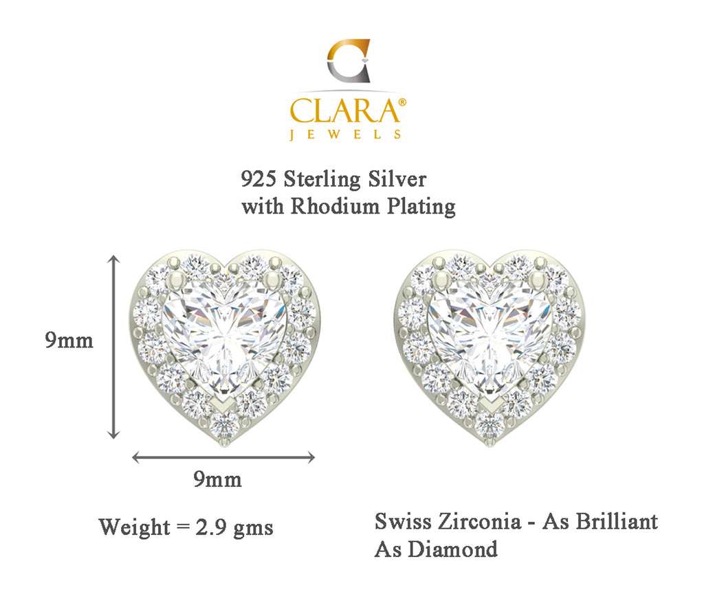 CLARA 925 Sterling Silver Swiss Zirconia Valentine Earring With Screw Back Gift for Women and Girls