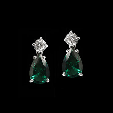 Silver Solitaire Green Drop Earrings
