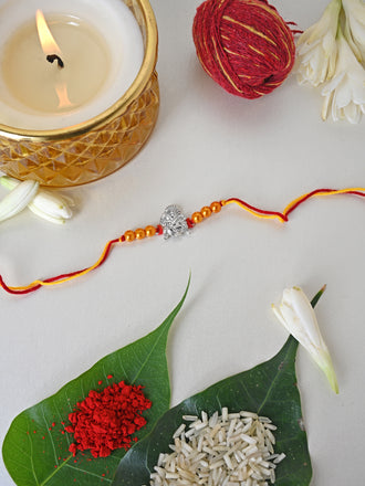 CLARA 925 Sterling Silver Ganesha Rakhi with Roli Chawal for Brothers