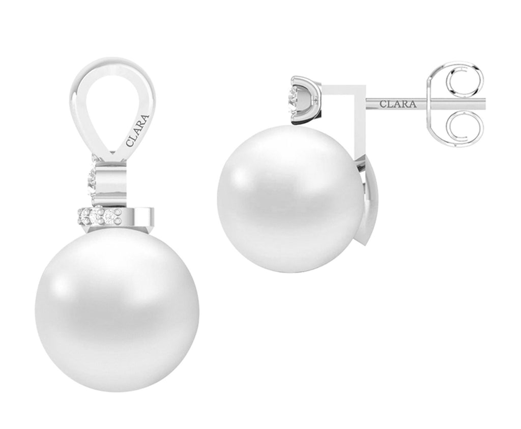Clara 92.5 Sterling Silver Classic Pearl Pendant Earrings Set with Chain Jewellery Set Gift for Women and Girls