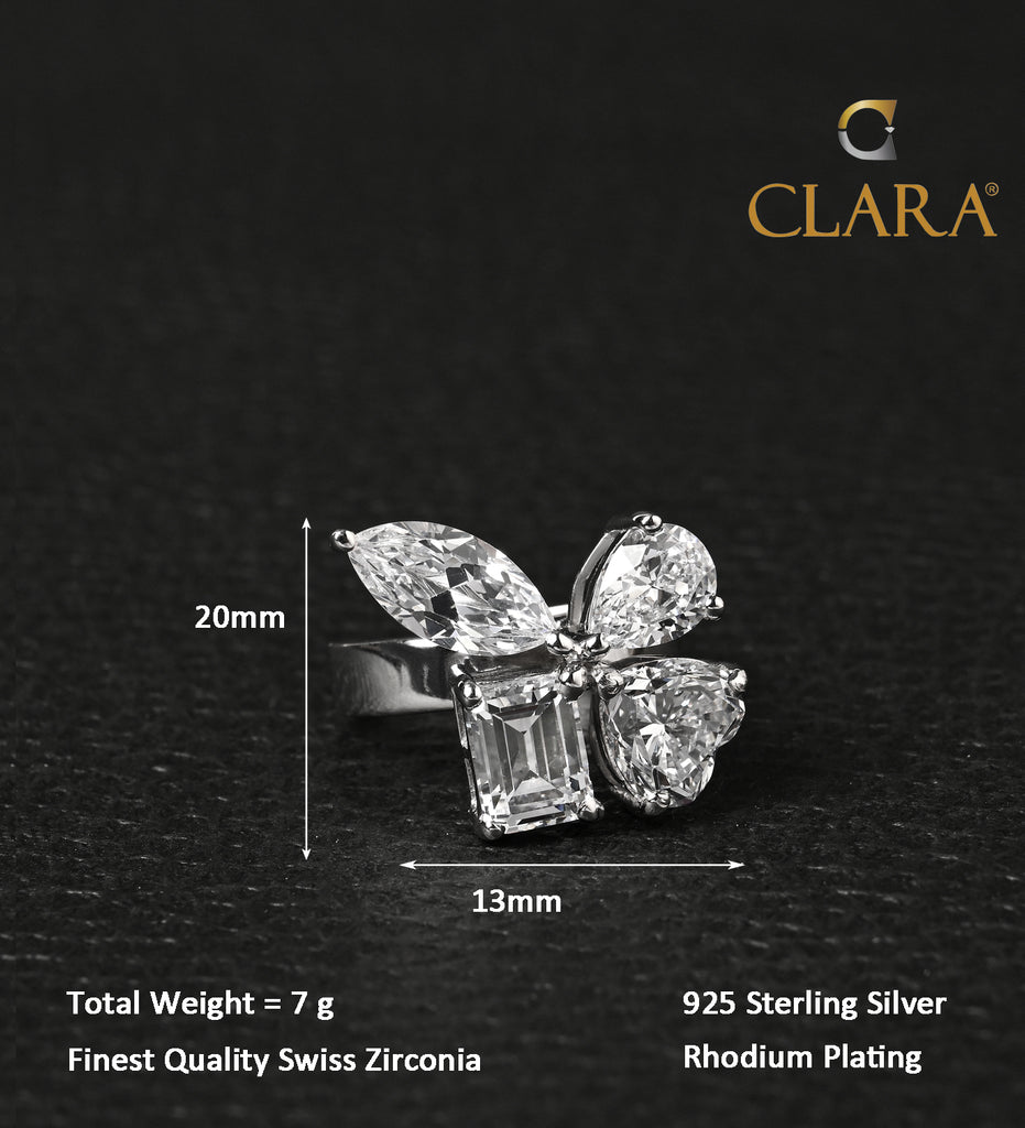 Clara 925 Sterling Silver Statement Adjustable Cocktail Ring 