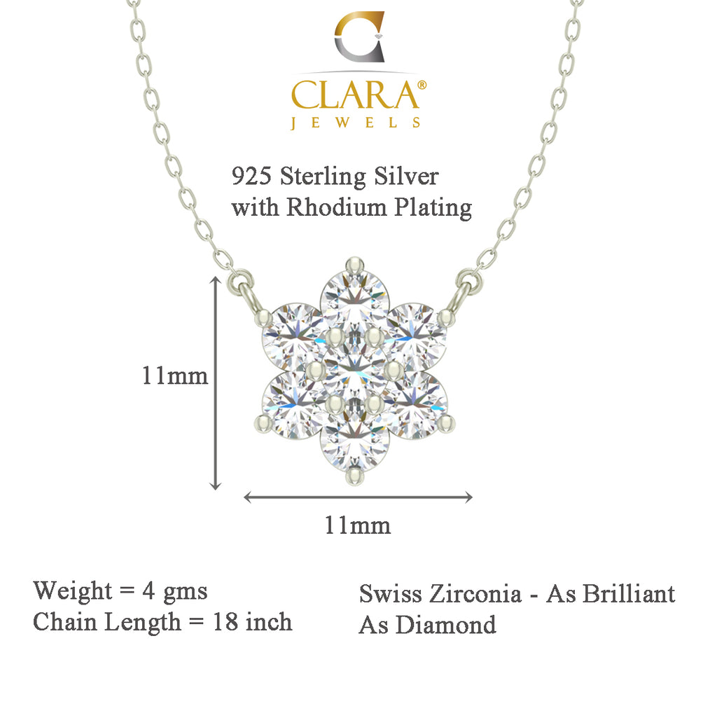 CLARA 925 Sterling Silver Rhodium Plated Star Pendant Earring Necklace Set with Chain Gift for Women and Girls