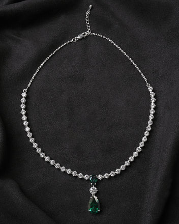 Silver Solitaire Green Necklace