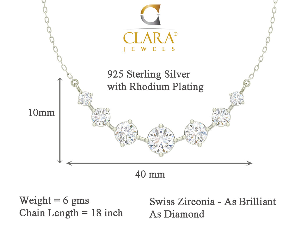 CLARA 925 Sterling Silver Rhodium Plated 7 Stone Pendant Earring Necklace Set with Chain Gift for Women and Girls
