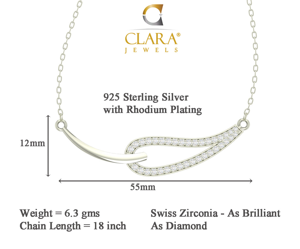 CLARA 925 Sterling Silver Rhodium Plated Stella Pendant with Chain