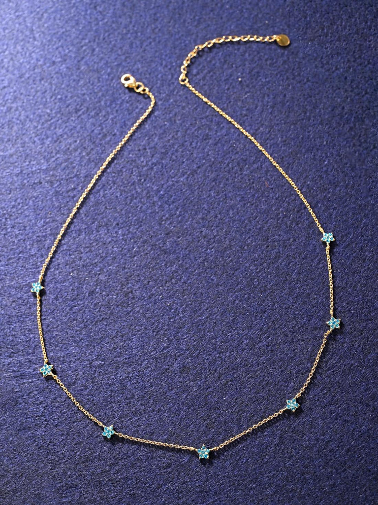 CLARA 925 Sterling Silver Blue Topaz Star Charm Minimal Necklace Chain 