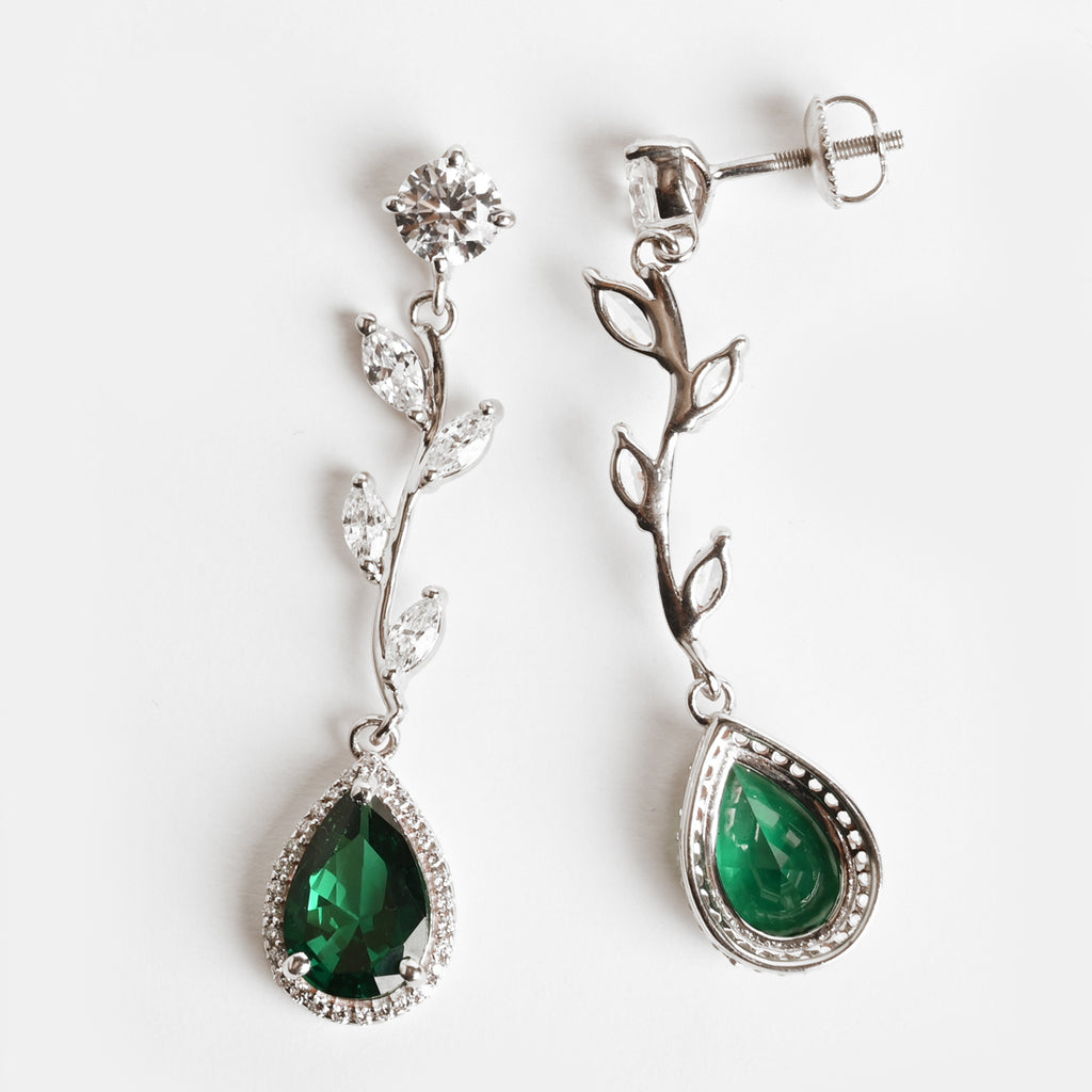 Clara 925 Sterling Silver Leafy Green Dangler Earrings