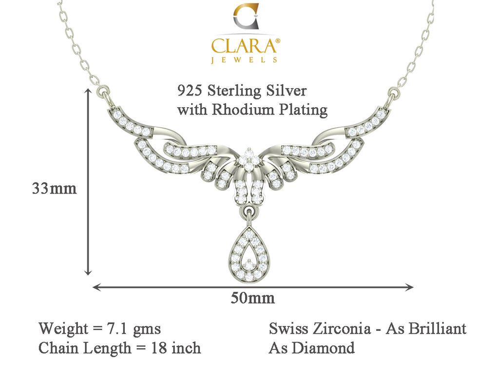 CLARA 925 Sterling Silver Rhodium Plated Maya Pendant Earring Necklace Set with Chain Gift for Women and Girls